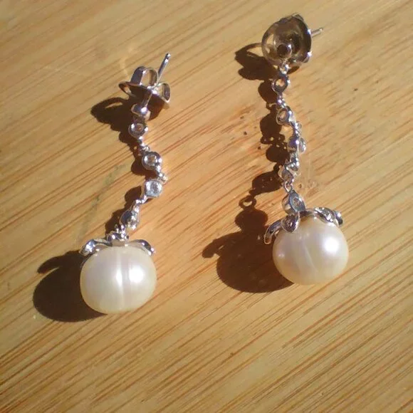 HONORA Freshwater White Pearl Earrings With Cubic Zirconia 925 Sterling Silver - Picture 8 of 8